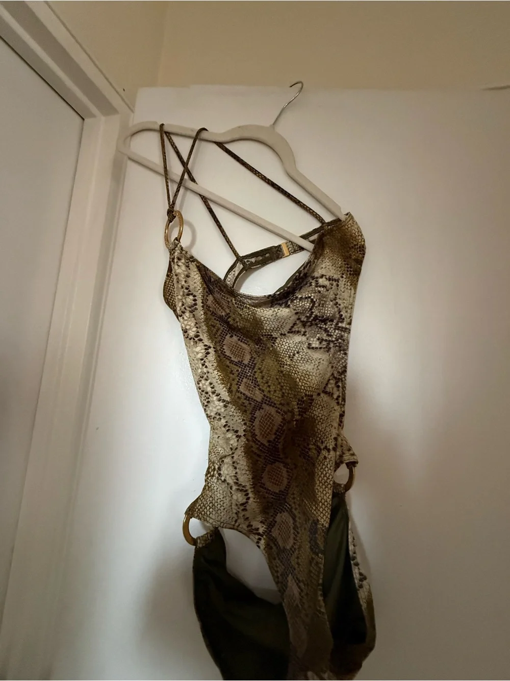 Michael Kors Snake-Print Reptile swimsuit in Brown and Olive
